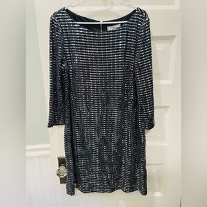 Vintage Black and Silver Sequin Dress, Cocktail Dress, Size 16